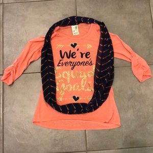 Lily Bleu 3/4 sleeve top w/ attached scarf